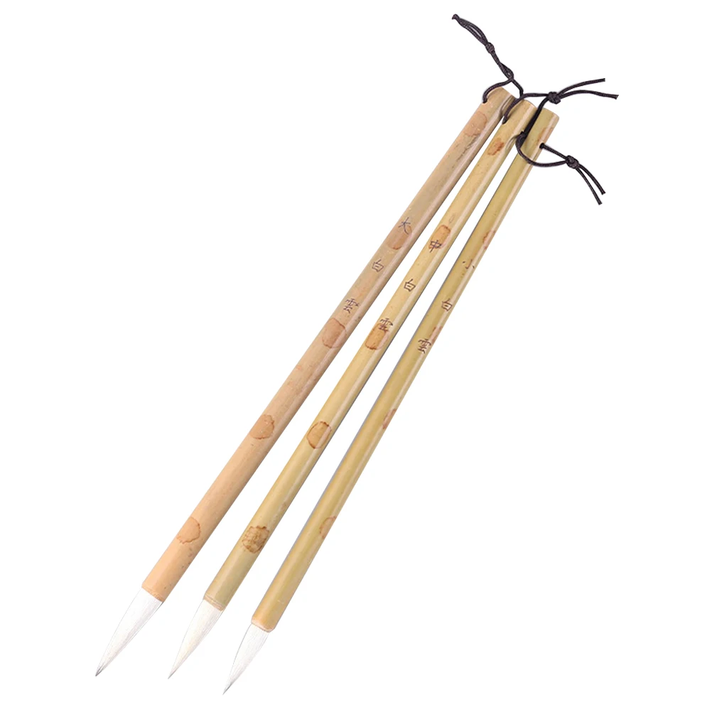 

3 pcs Chinese Calligraphy Brushes with Elastic White Hair Bamboo Handle for Beginner Writing Painting Tools Learning Set