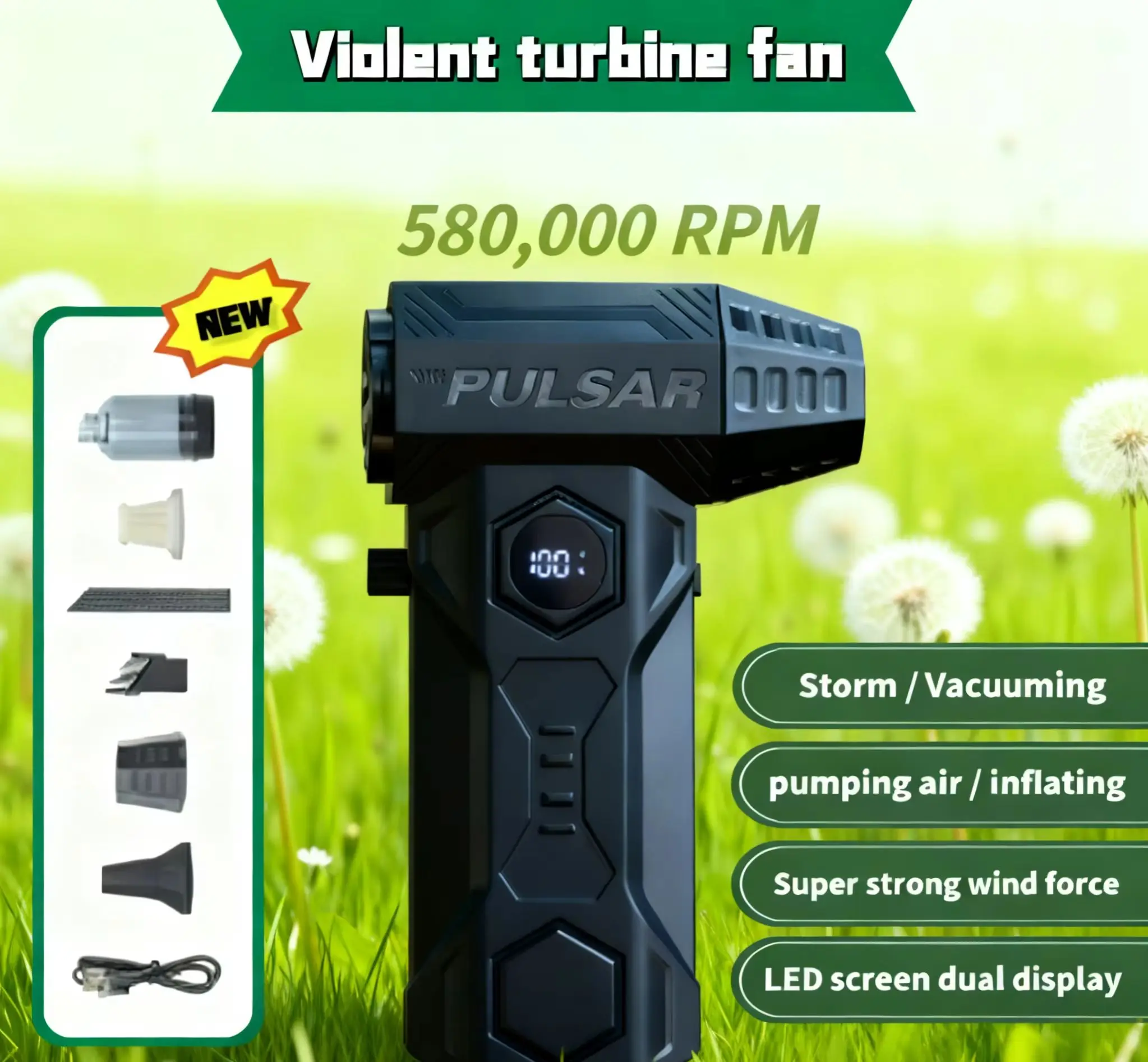 Soffiatore a getto turbo X11 580000 giri/min 75 m/s – Motore brushless 10000 mAh Potente spolverino