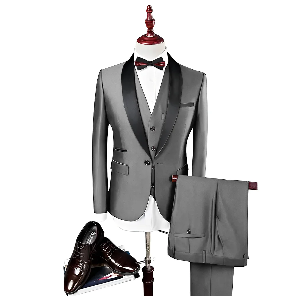 Silver Men\'s Suit 3 Piece Set Wedding Groom Tuxedo High Quality Customized Men\'s Suit 2024 Elegant Men\'s Suit XS-5XL