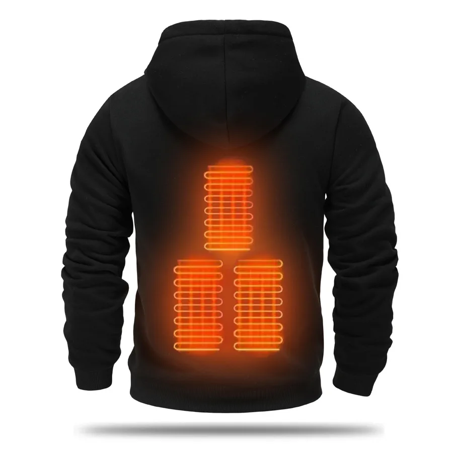 Men's USB Heated Fleece Hoodie, Warm Outdoor Casual Sweatshirt with Electric Heating Function for Cross-Border Sale