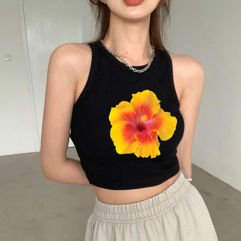 

Vintage Casual Short Sleeve T-Shirt Streetwear Flower Pattern Printing Grunge Baby Tee Y2k Aesthetics Gothic Punk Women Crop Top