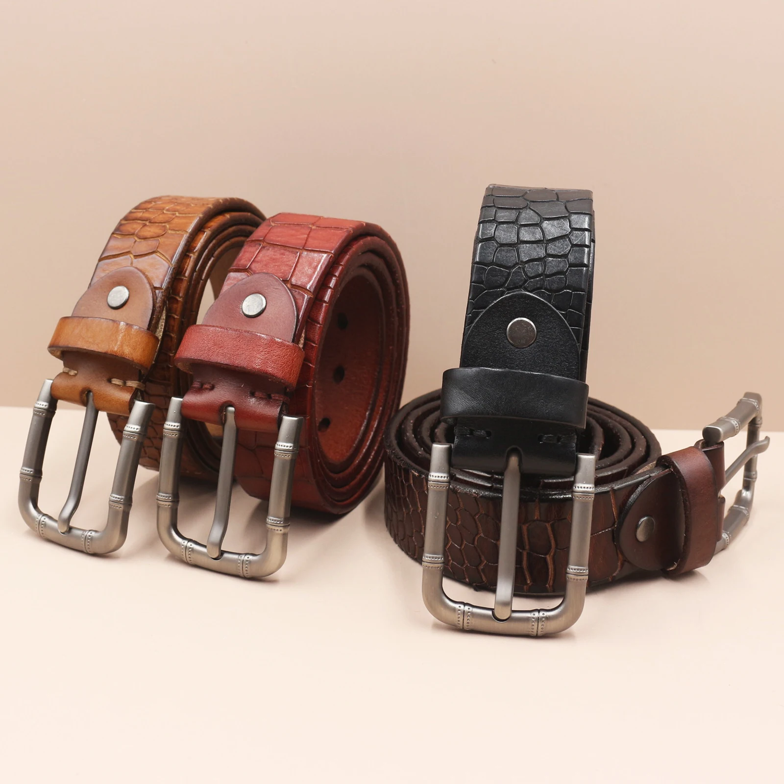 Handmade Retro Men's Leather Belt Simple Luxury Pin Buckle Jeans Belt Men's First Layer Cowhide Casual Belt Authentic