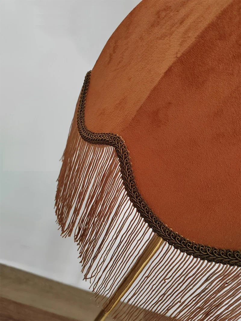 Floor lamp large lamp shade caramel velvet fringe lace lamp shade shell American modern handicraft