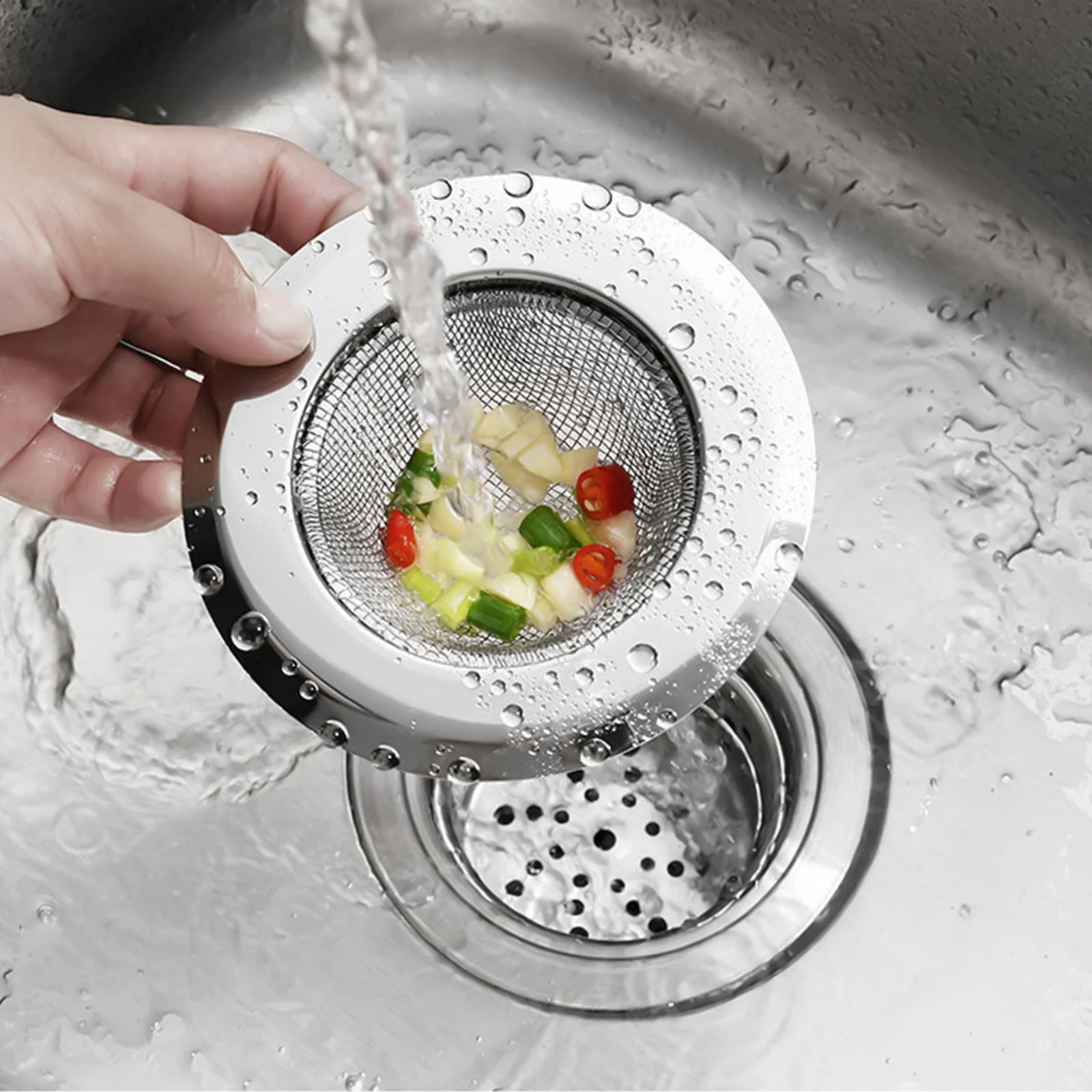 

5pcs Stainless Steel Sink Strainer For Kitchen Drain Garbage Filter Blockage Prevention Smooth Edge Easy Clean Durable Tool