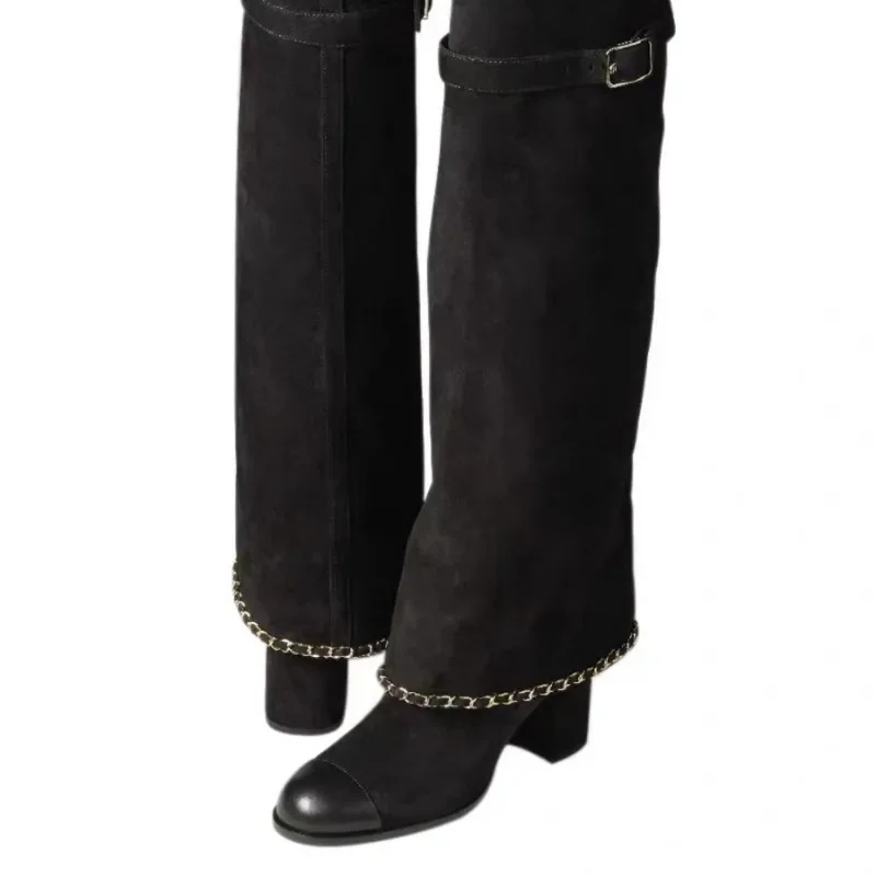 JOBelt-Bottes à Talon Optique pour Femme, Chaussures sulf, Rondes, Nouvelle Collection Automne-Hiver, Mode Piste, Document Mixte, Taille 43