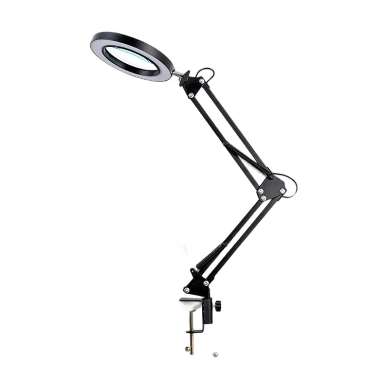 

USB LED Magnifying Glass Lamp Long Arm Folding Desk Lamp Portable Beauty Clip Light Electronic Reading Lamp