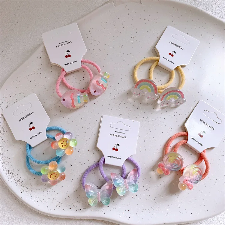 2 uds bandas elásticas para el cabello de girasol de dibujos animados para niñas lindos lazos transparentes para el cabello para niños accesorios para el cabello para sombreros de bebé