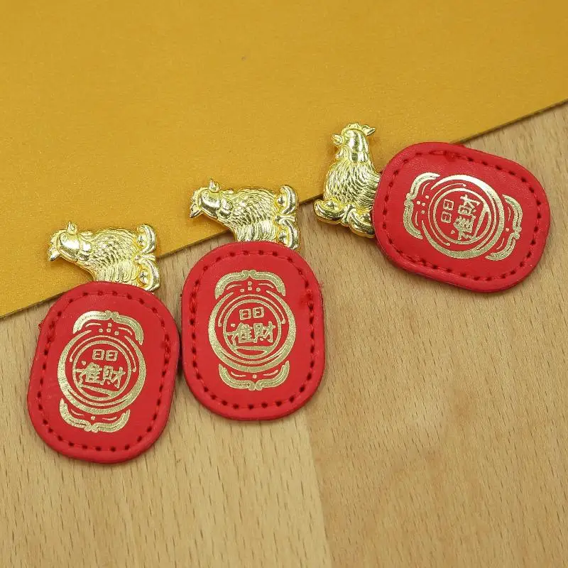 Feng Shui Golden Rooster Lucky Charm Red Leather Pouch Chicken Ornament Daily Health Good Luck Decor