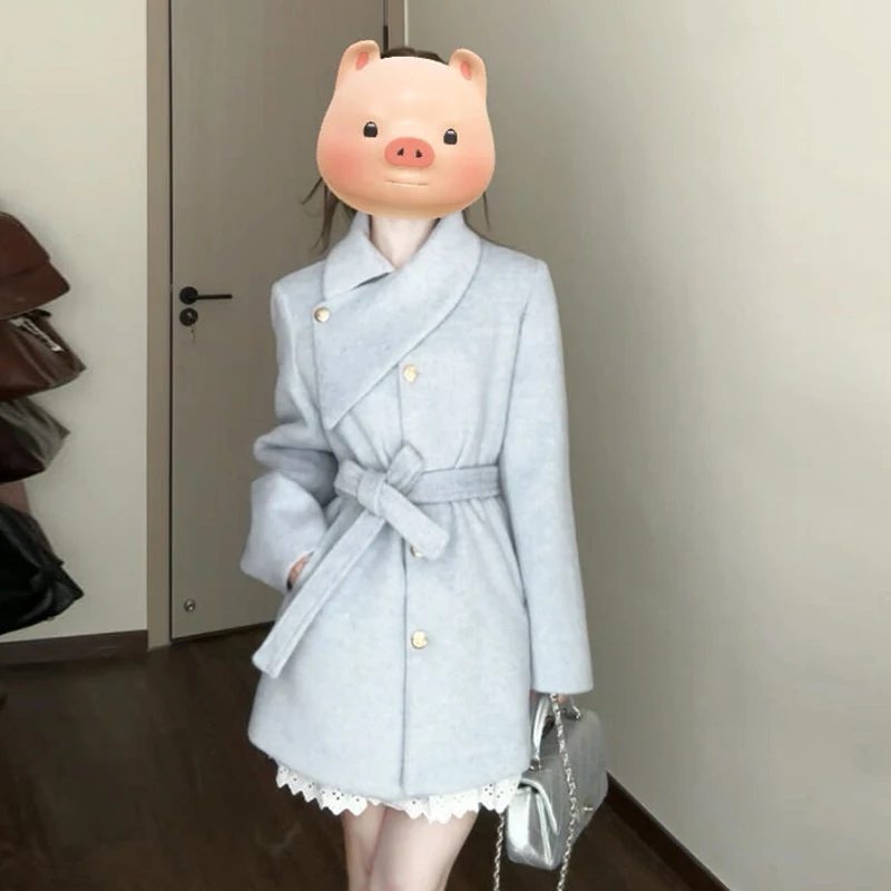 

Зимние женщины в корейском стиле с милым мехом, синяя шуба с толстой талией