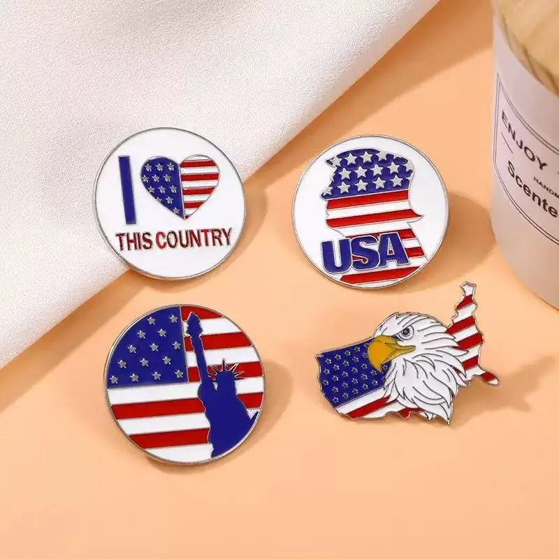 بروش خريطة الولايات المتحدة الأمريكية - دبوس يوم الاستقلال الوطني، شارة معدنية بعلم الحرية لسترة وقبعة وطية صدر السترة، 4 قطع هدايا مجوهرات بسيطة