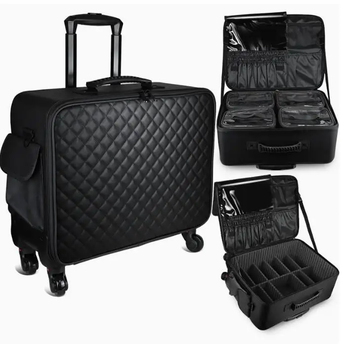 Trolley professionale da donna Valigia per trucco Trolley per artista Trolley per cosmetici con ruote Borsa per trucco Trolley per trucco con ruote