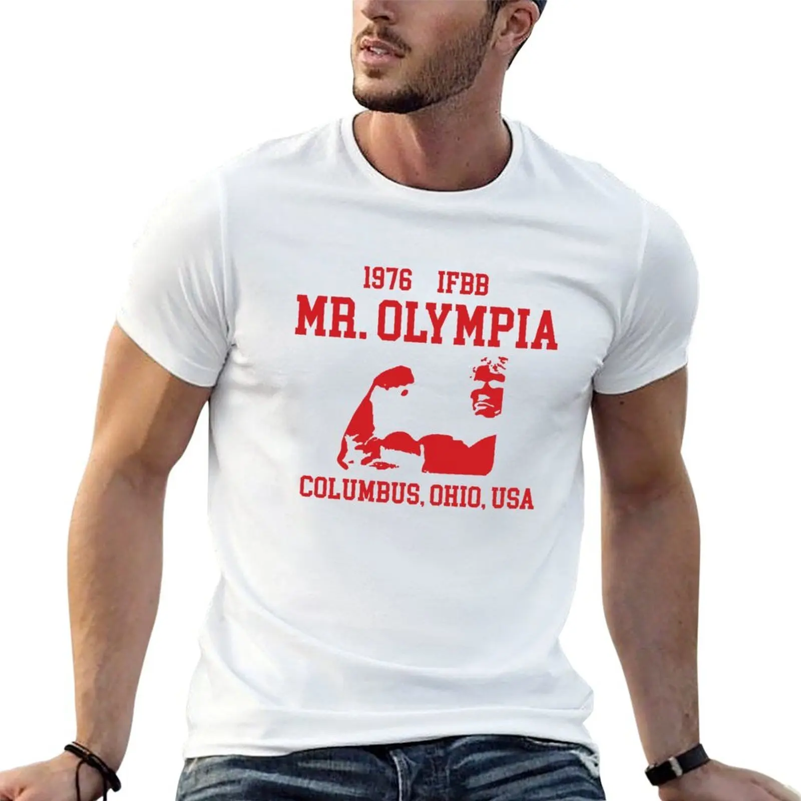 

1976 Mr Olympia Red T-Shirt t shirts for man graphic tees g man t shirts for men cotton tshirt 100% T-shirt