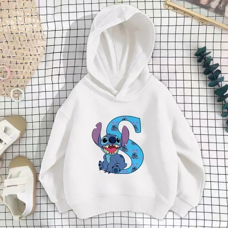 

Stitch Children Sweatshirt Hoodies Letter A B C Kawaii Fashion Pullover Anime Manga Cartoons Girls Boy Kids Casual Clothes Tops