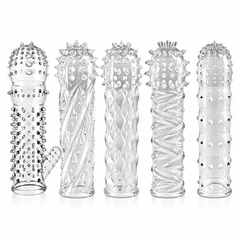 Silicone Spike Dotted Ribbed Condoms Time Delay Lasting Reusable Penis Rings Crystal Cock Ring Penis Extension Sleeve For Men