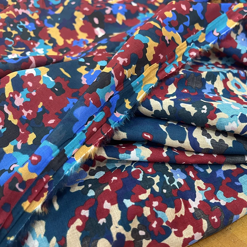 Women's Dress Color Block Flower Fabric Spring/Summer Fashion Show 80 Thread Count Cotton Printed Fabric