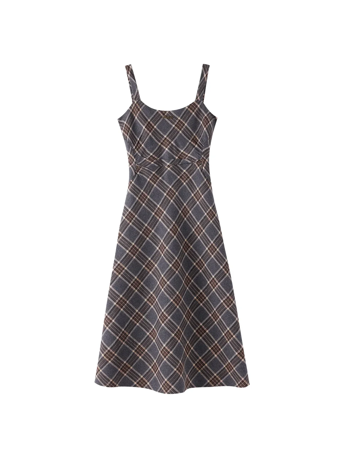 

ALXNAN Vintage Plaid Camisole Dresses for Women 2024 Fall Winter Square Collar Wide Elastic Shoulder Strap Midi Dress DYL661501