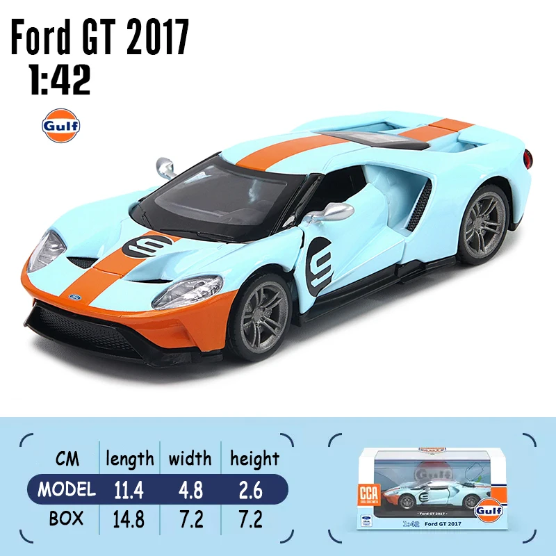 CCA MSZ1:42 Gulf Gas Station Series 2017 Ford GT Volkswagen Beetle Car Model With Helmet Acrylic Box Alloy Car Toy Gift for Boys