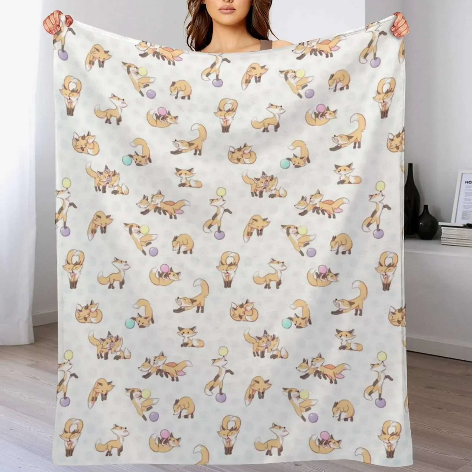 Fox Lovelies Pattern Throw Blanket Travel Size Cozy Blanket for Plane Train