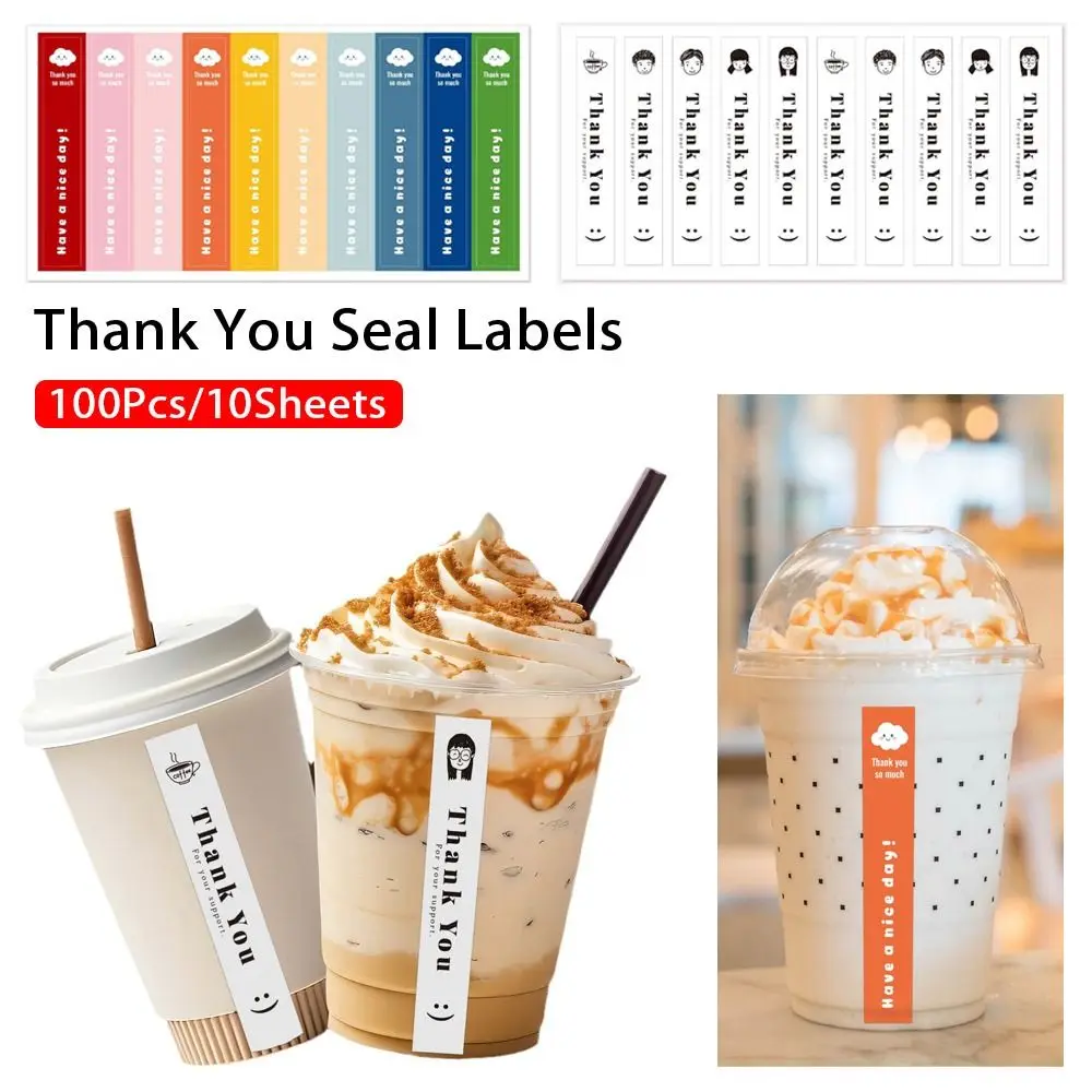 100Pcs Black Rectangle Thank You Sticker Gift Box Seal Label Mini Label Sticker Water Cup Jar Decoration Milk Tea Sticker