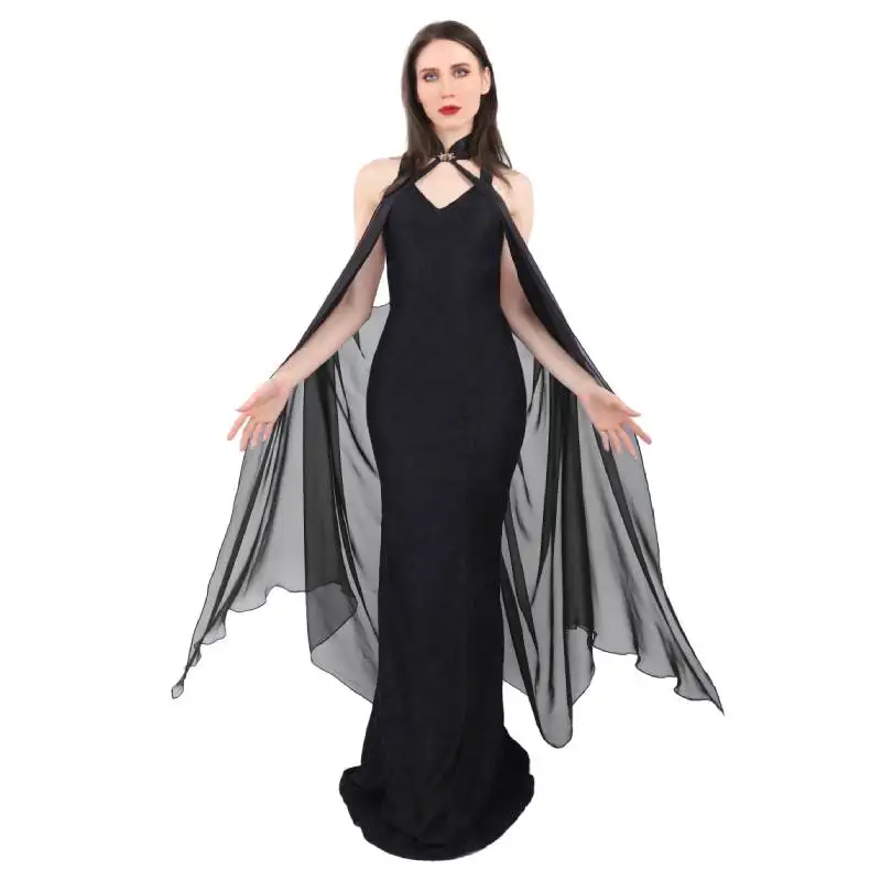 DAZCOS Women's Chiffon Shawls Cape Gothic Tulle Cloak Sheer 4 Colors Wedding Collared Halter Capelet with Butterfly Clip