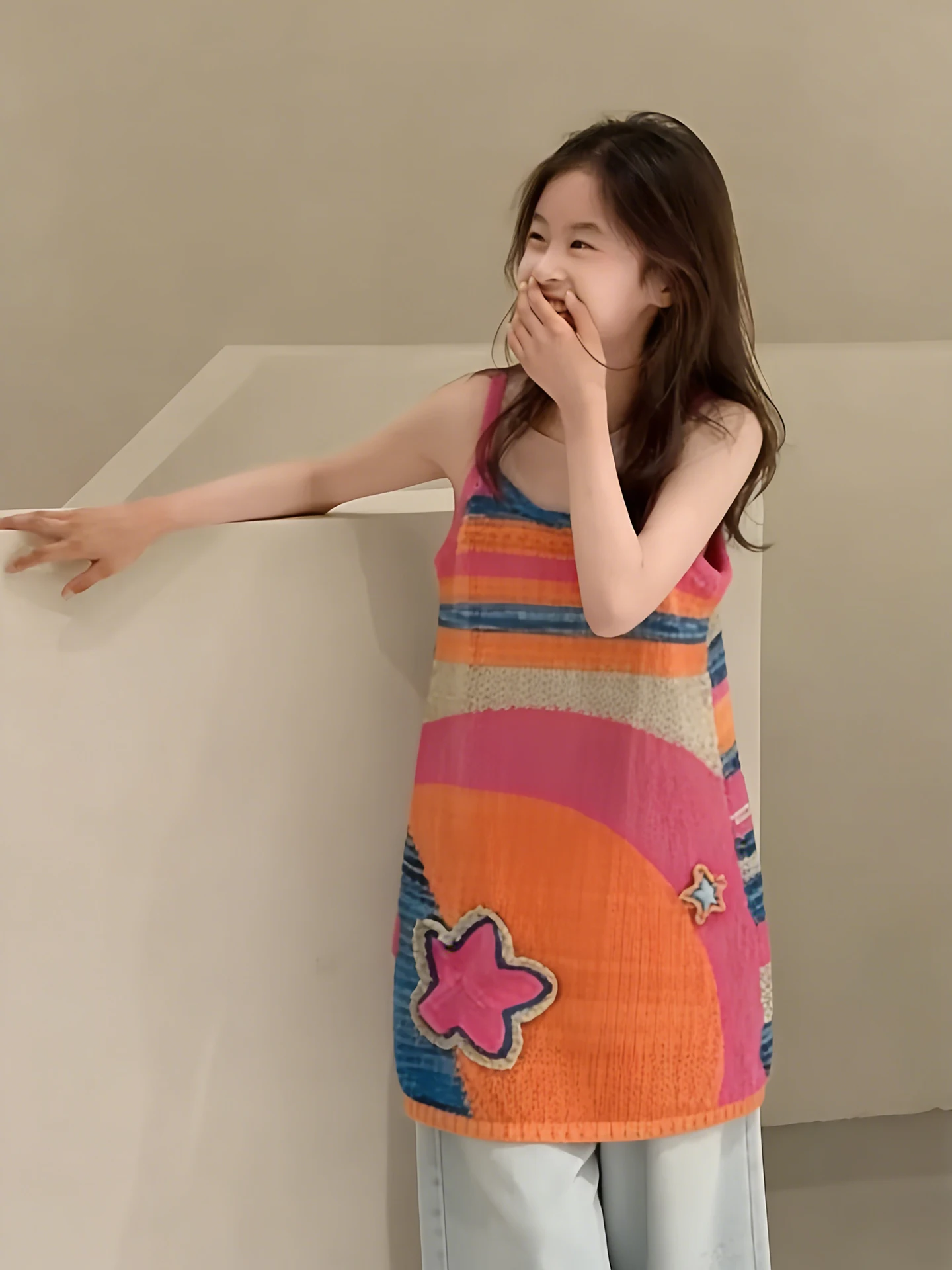 

Unique Knitted Girl's Dress Summer Fashionable Striped Strap Dress Children's Clothing Casual Low Waist Mid-Length Skirt