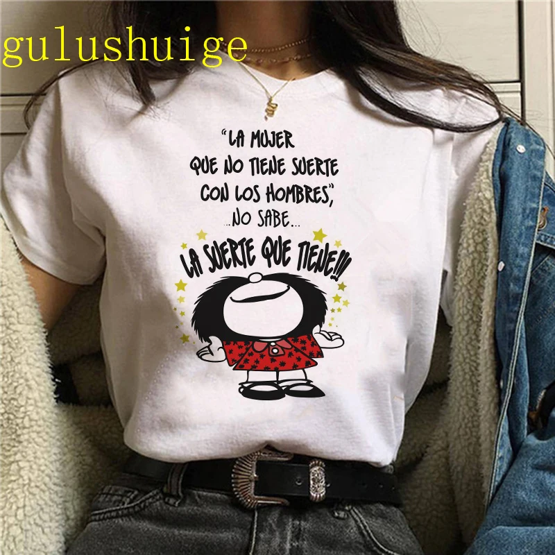 Mafalda t-shirty damskie harajuku japońskie anime top damskie ubrania manga z lat 2000