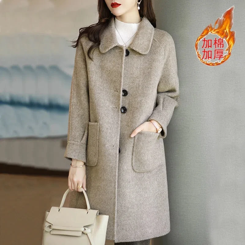 

Women Woolen Coat 2022 New Autumn Winter Thickening Wool Overcoat Female Mid-length Fashion Woolen Windbreaker Coats 4XL