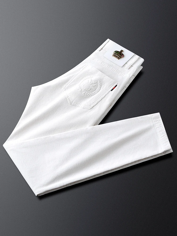 

Мужские белые вельветовые повседневные брюки Ja Charles, приталенные, прямого кроя, утепленные, осенне-зимние, модные, молодежные, стильные