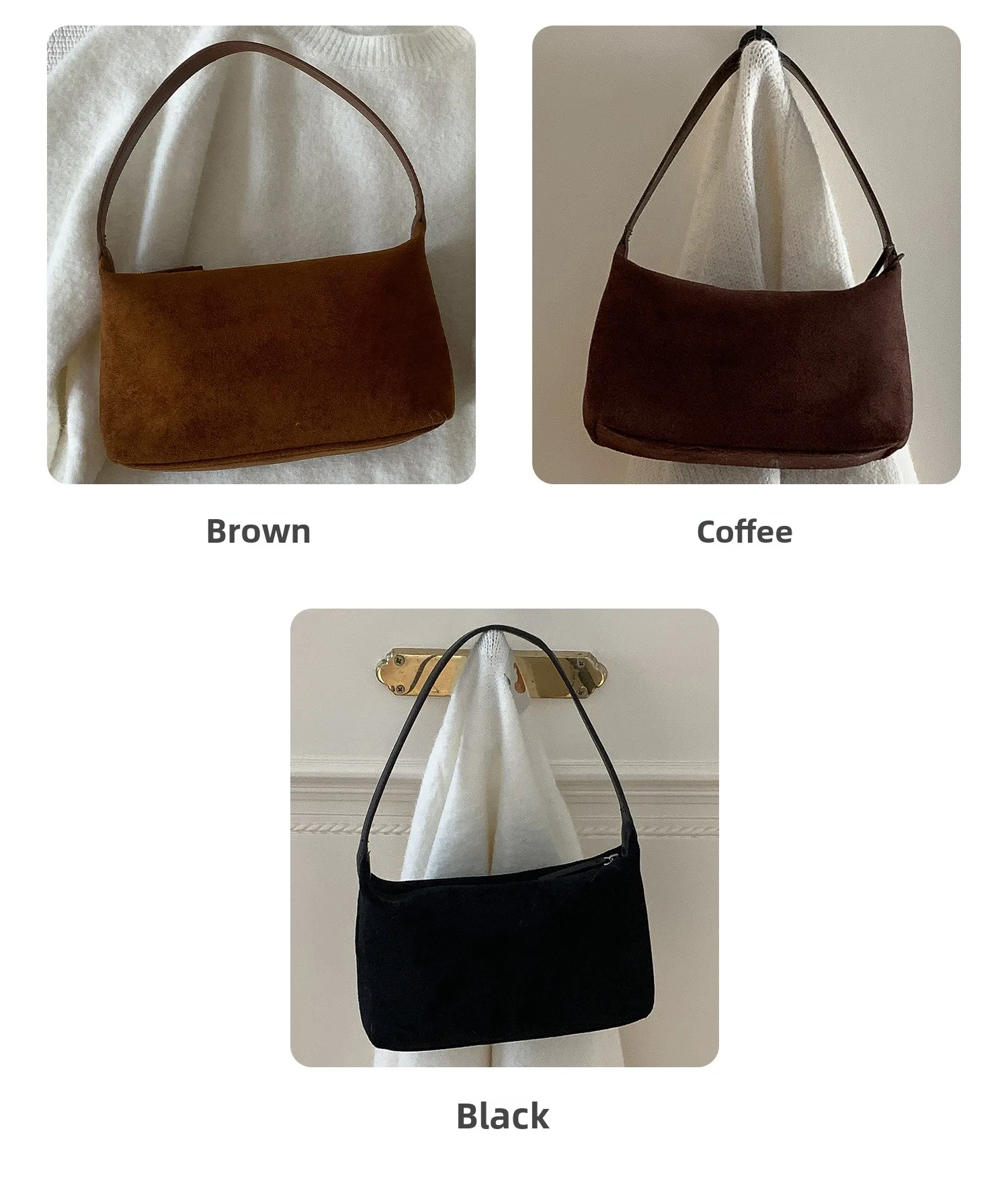 Bolso de Hombro de Gamuza a la Moda para Mujer, Bolso de Mano EMORRIN, Estilo Retro Otoño Invierno, Forro de Poliéster