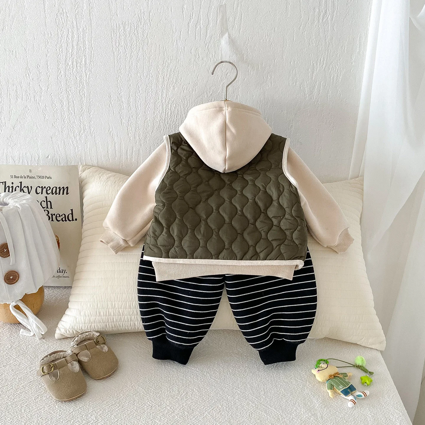 طفل الفتيات الملابس مجموعة شتاء جديد سميكة الكرتون المطبوعة طفل فتاة البلوز سترة مخطط منتصف الخصر الرضع طفل الفتيات بانت #4