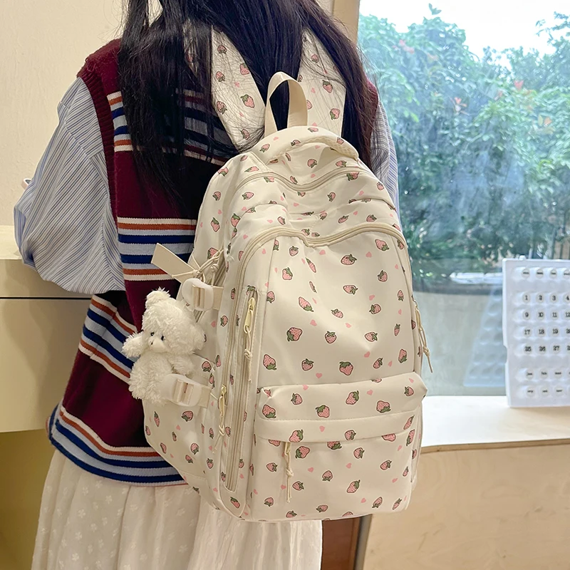 Tas Sekolah Pelajar Ransel Wanita Bunga Ransel Nilon untuk Remaja Perempuan Tas Buku Ransel Perjalanan Harian Kapasitas Besar Lucu