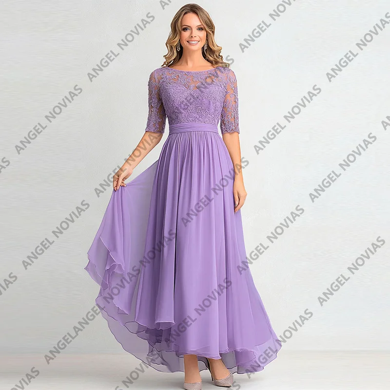 

Lavender Customized Chiffon Mother of the Bride Dress with Half Sleeves Wedding Party Dress vestido para boda madre de la novia