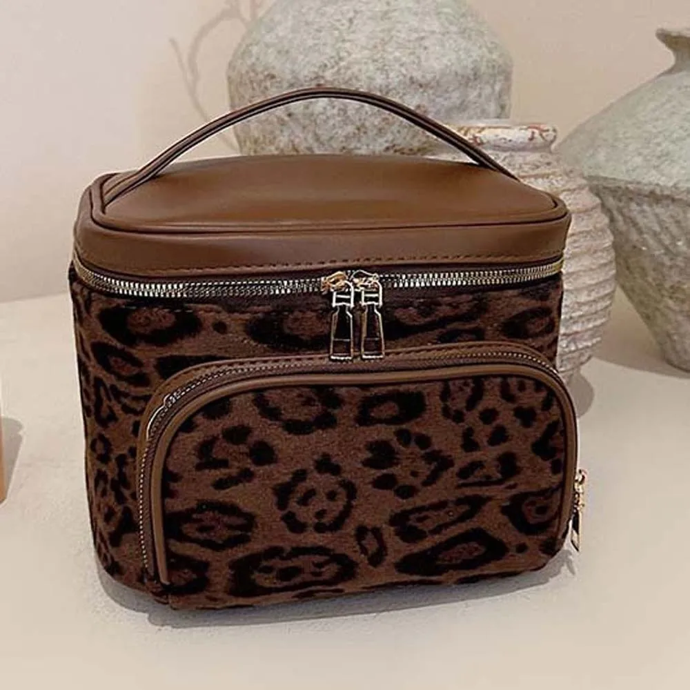 

Косметичка с леопардовым принтом, кожаная утолщенная сумка для макияжа, вместительная сумка-органайзер с защитой от брызг воды