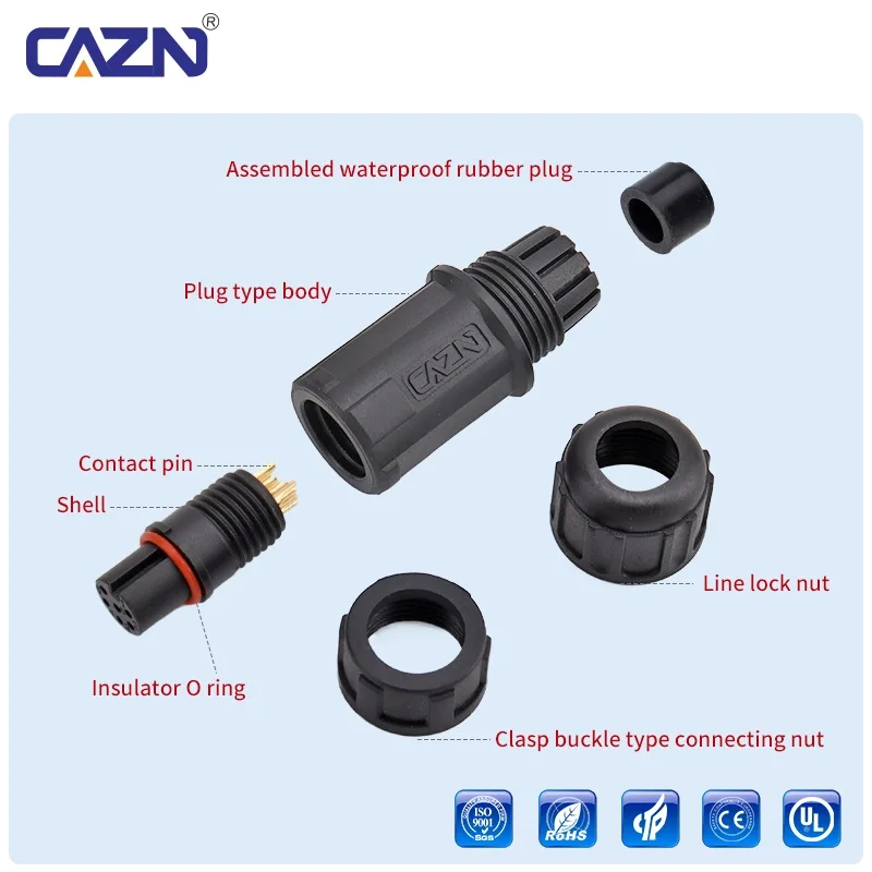 E7 Threaded Field Installable Mating Plug Male Female 2-8 Pin Straight IP67 for Industrial Automation & Outdoor Devices