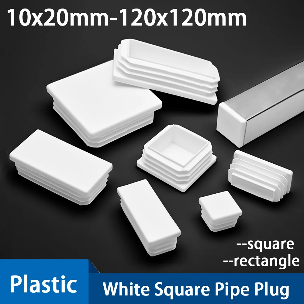 

1-10Pcs White Rectangle Plastic Pipe Plug Blanking End Cap 10x20mm To 100x200m Square Tube Plug Anti-slip Table Chair Foot Cover