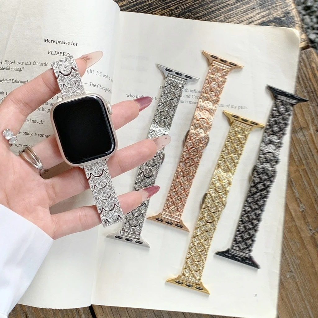 

Ремешок для Apple Watch с блестящими стразами в виде рыбьей чешуи для женщин, серия 8/7/6/10, 40 мм, 41 мм, 38 мм, 42 мм, 44 мм, 45 мм, 46 мм