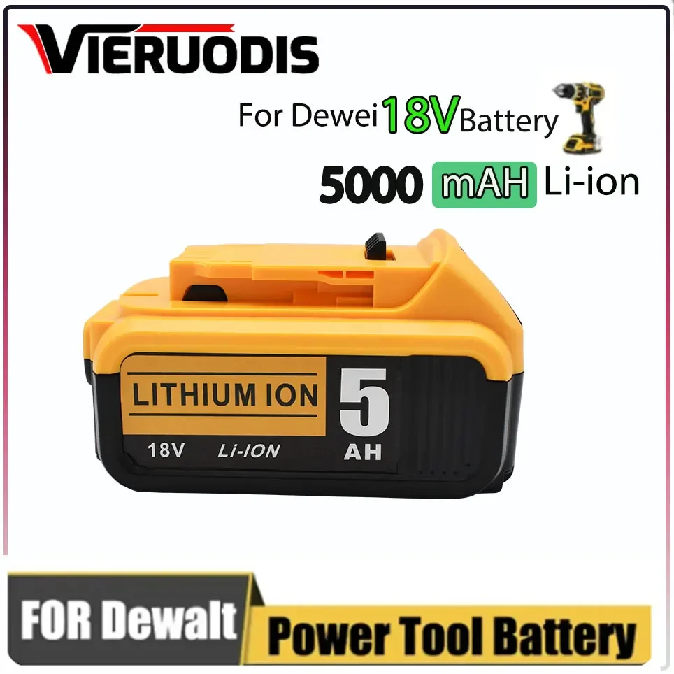 

100% Compatible For DeWalt 18V/20V 5000mAh Rechargeable Power Tools Battery with LED Li-ion Replacement DCB205 DCB204-2 DCB206