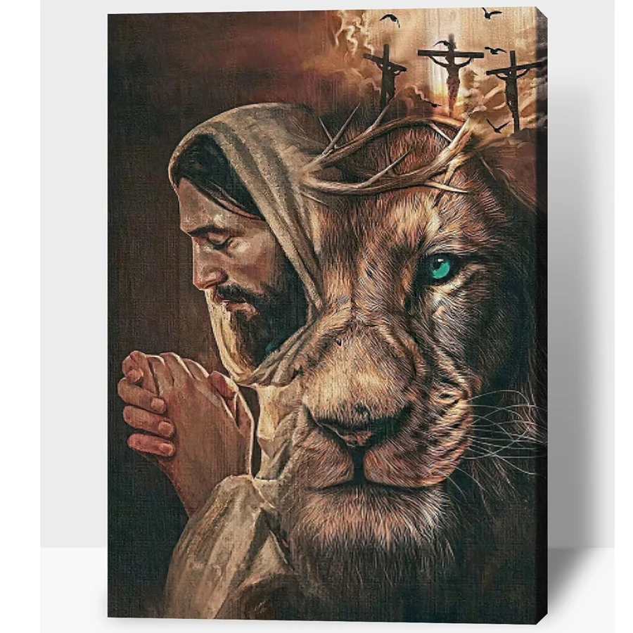 Jesus Wall Art Christianity Handmade DIY Diamond Painting Kit The Prayer of Jesus and the Lion Diamond Mosaic Home Decoration