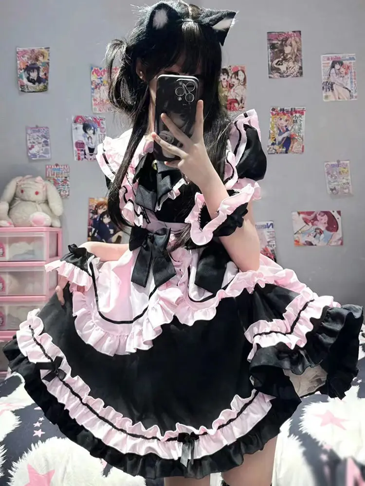 Süßes japanisches bedrucktes Vintage-Kleid für Damen, Puffärmel, Sommer, Kawaii-Lolita-Kleid, Abendparty, Kleidung, koreanische Mode, 2000er Jahre