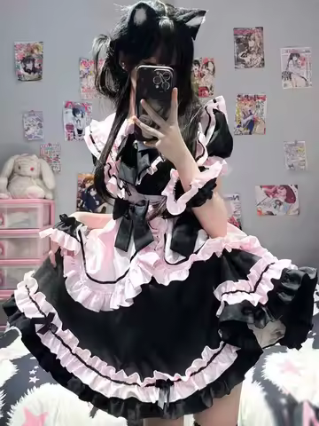 Sweet Japanese Printed Vintage Dress Women Puff Sleeve Summer Kawaii Lolita Dress Evening Party Clothing Korean Fashion 2000s