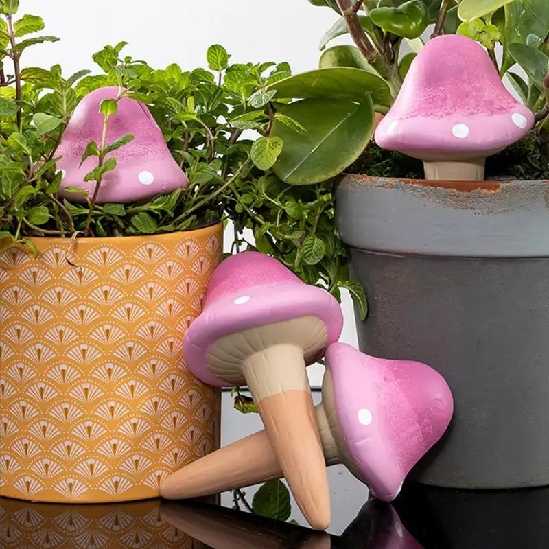 Terra Cotta Watering Spikes 4Pcs Cute Mushroom Automatic Plant Waterers Insert Auto Watering Device Slow Release Clay Watering