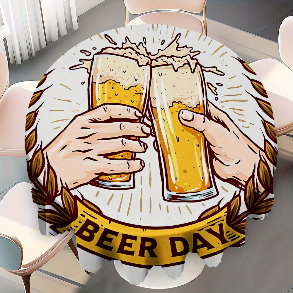 Beer Festival Tablecloth - Circular shape, with wave-edge design, suitable for family usezyc