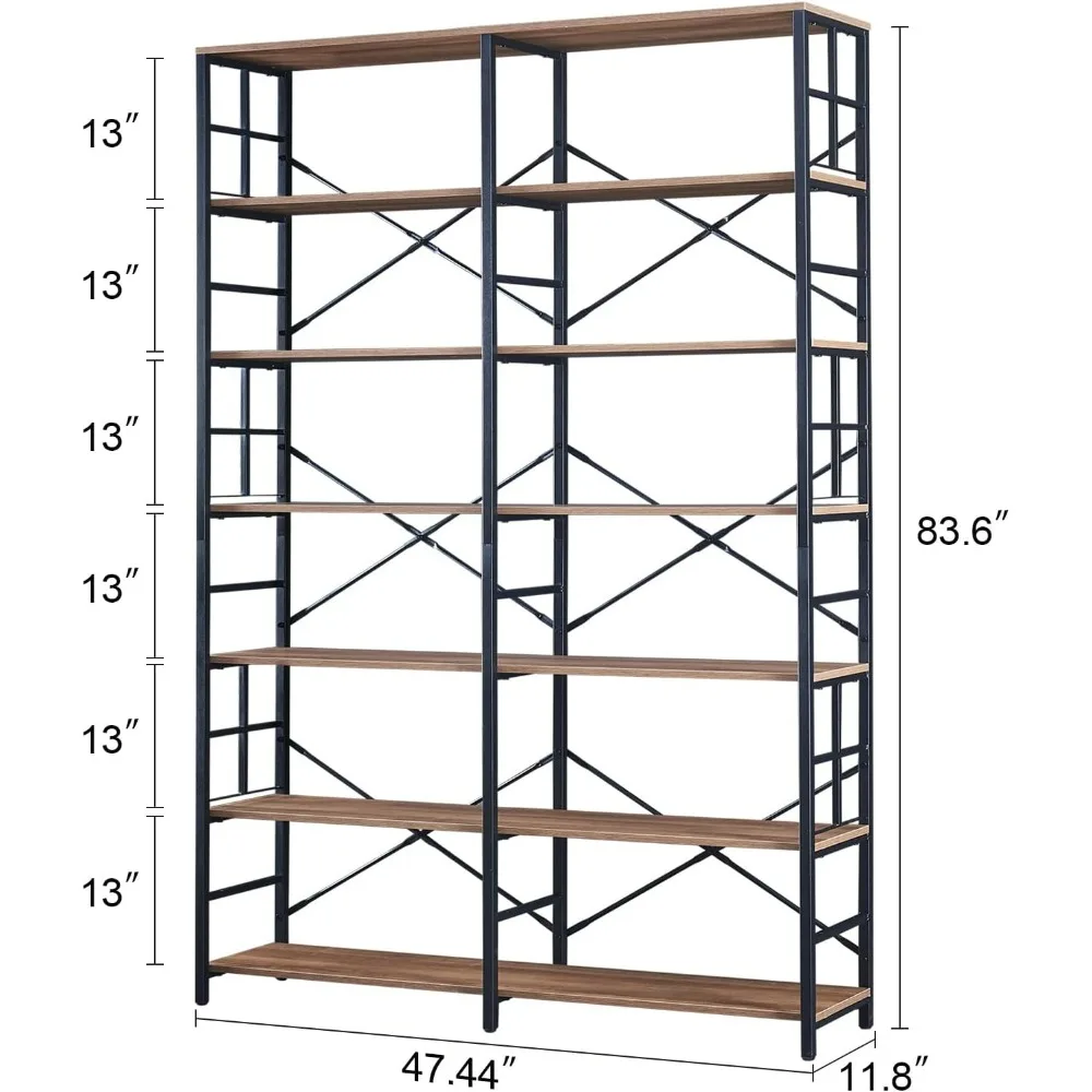 Heavy Duty Bookshelf With Storage for Living Room Home Office Bookcase Industrial Double Wide 7-Tier Bookshelf With Open Shelves