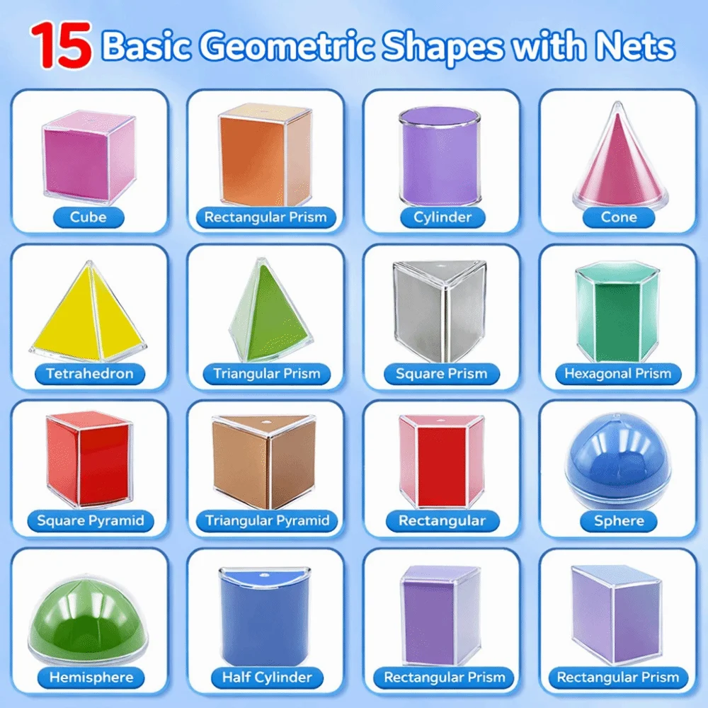 

12/15PCS Multicolor 3D Geometric Blocks Transaprent Paper Math Educational Materials Detachable Design Teaching Math Education