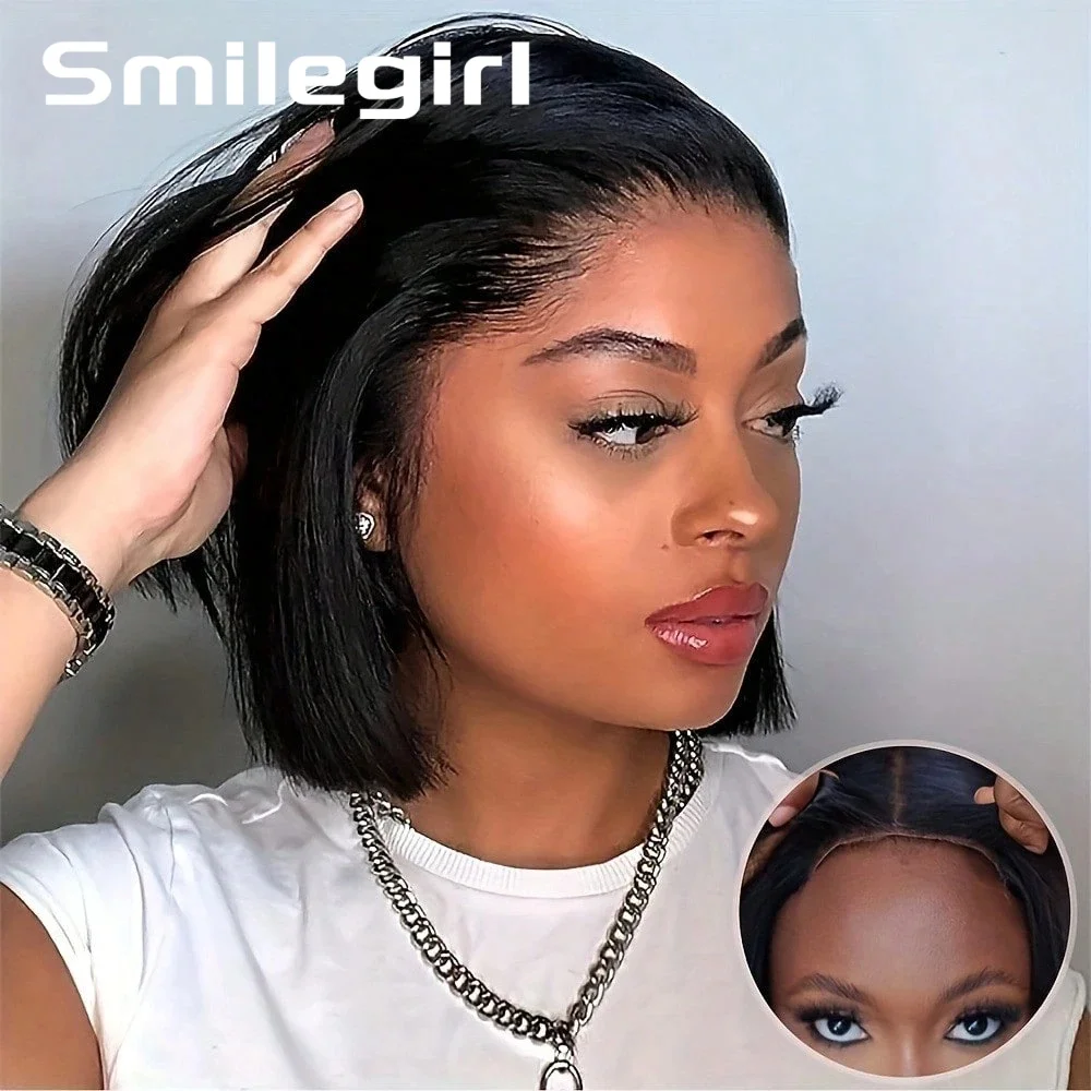 

Glueless Human Hair Wigs 5x5 Lace Front Wig Bob Wig Human Hair 200% Density Straight Short Bob Wigs For Black Women Pre Plucked Cut Wig