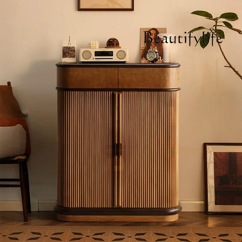 

R Medieval Solid Wood Shoe Cabinet Double Door Entry Large Capacity Multi-layer Shoe Cabinet Locker Against The Wall French Smal