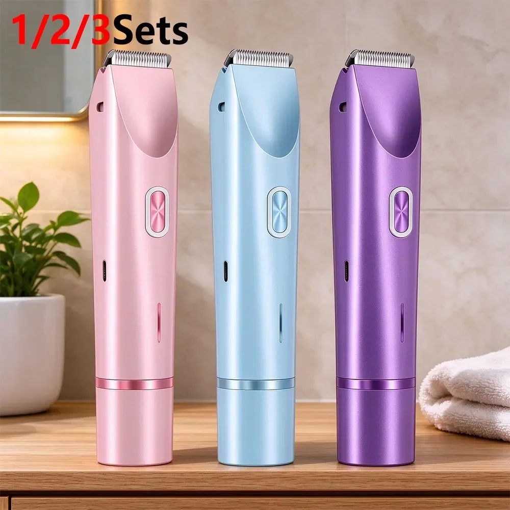 1/2/3Sets Cordless Women Full Body Trimmer,Dual Head Bikini Line Shaver,IPX7 Waterproof Rechargeable Electric Razor,Safe Rounded