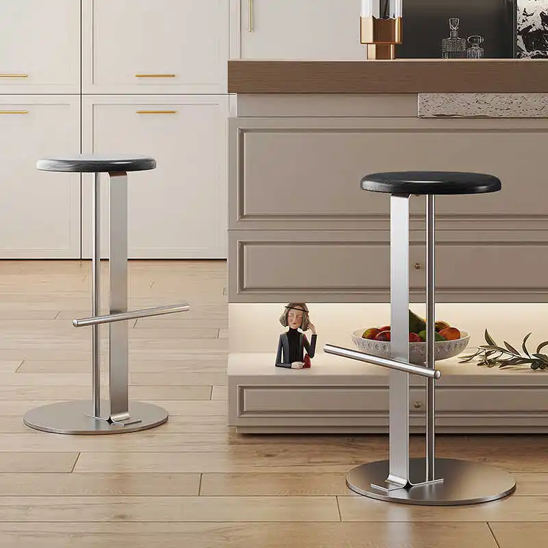 Bar counter household solid wood designer stainless steel wrought iron high bar stool