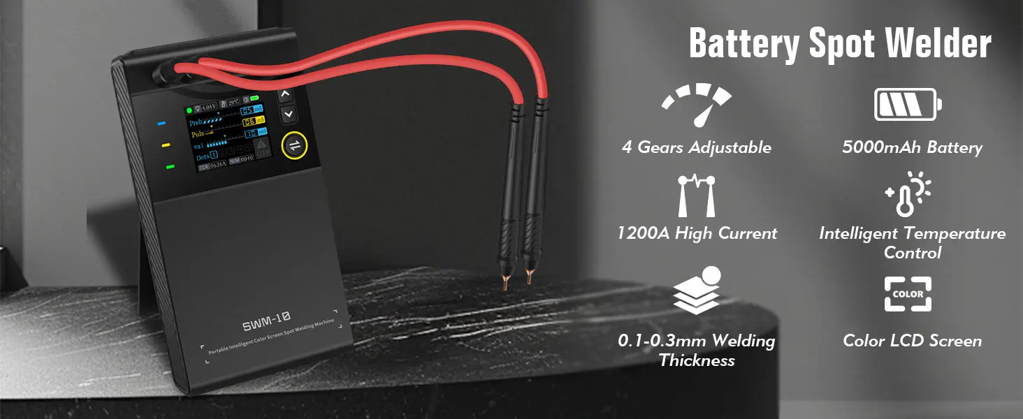 FNIRSI 1200A Tragbares Punktschweißgerät, Dual Pulse 4 Gänge einstellbar, für 0,1–0,25 mm Nickel/Stahlband und 18650-Akku, 5000 mAh – Detail 1