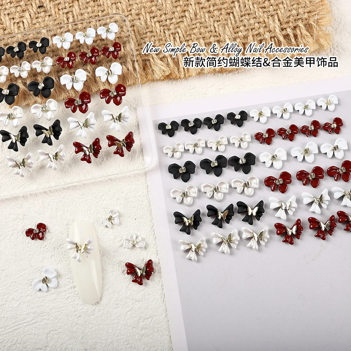 10 ชิ้น โบว์ริบบิ้นลายผีเสื้อพ่นสีแบบฝรั่งเศส สำหรับตกแต่งเล็บ ดีไซน์เรียบง่าย สไตล์วินเทจ ประดับมุกเมทัลลิกและคริสตัล